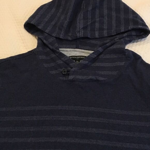 BANANA REPUBLIC Navy Striped Pullover Hoodie XL - Picture 4 of 9